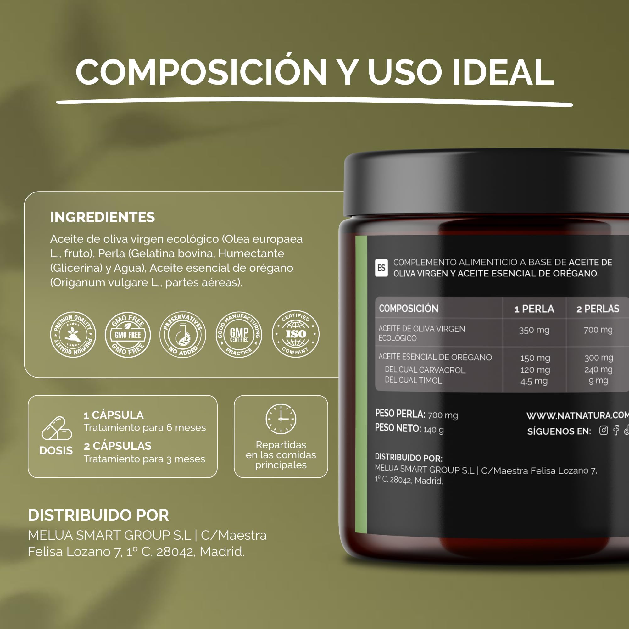 Aceite de Orégano 80% + 3% Timol | Con Aceite de Oliva Virgen Ecológico | Bienestar y Defensa Natural | 200 cápsulas | 6 Meses Fórmula | NATNATURA