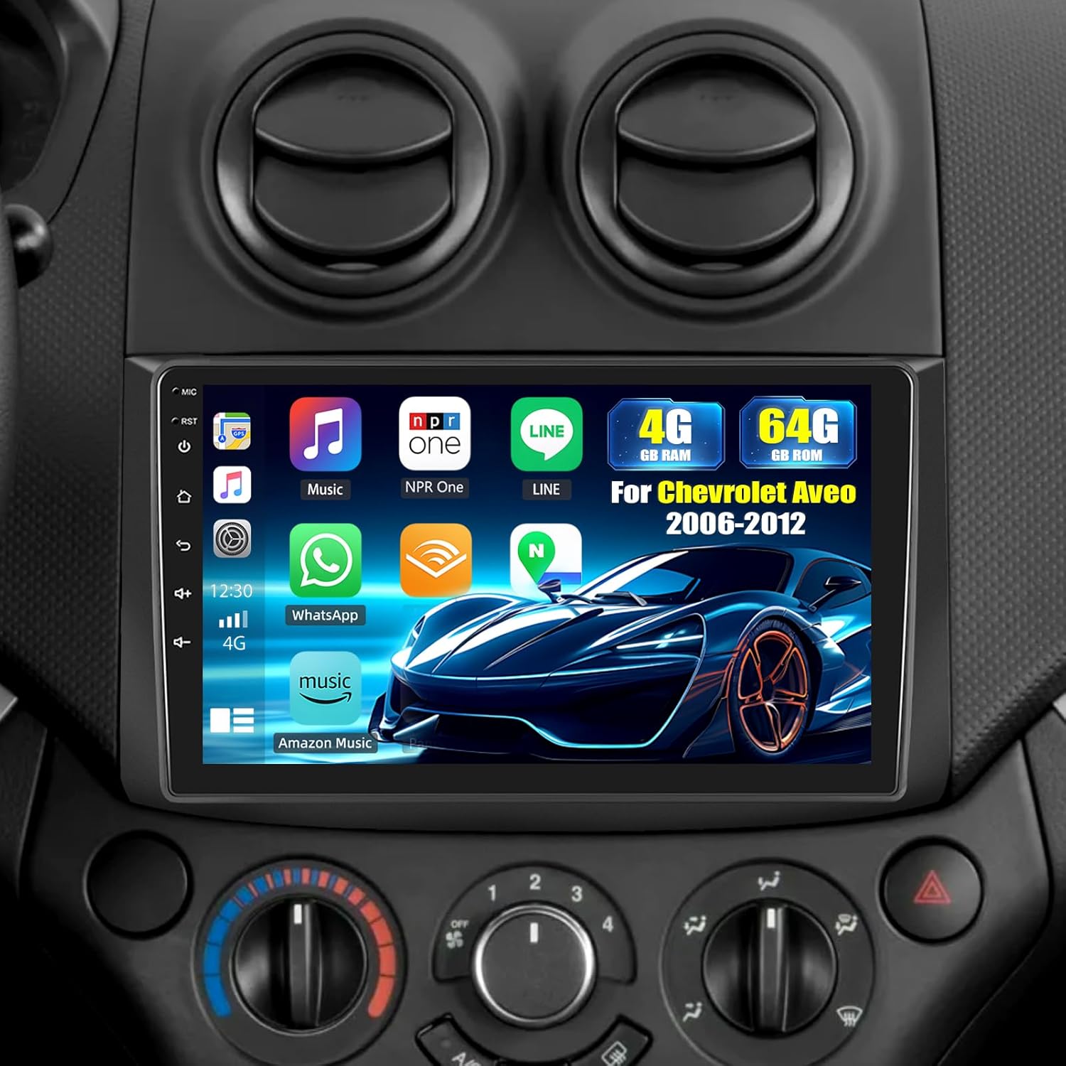 [4+64G] Android 15 Car Stereo for Chevrolet Aveo 2006 2007 2008 2009 2010 2011 2012 with Wireless Carplay&Android Auto,9" Car Radio with GPS WiFi EQ FM RDS Bluetooth SWC+Backup Camera