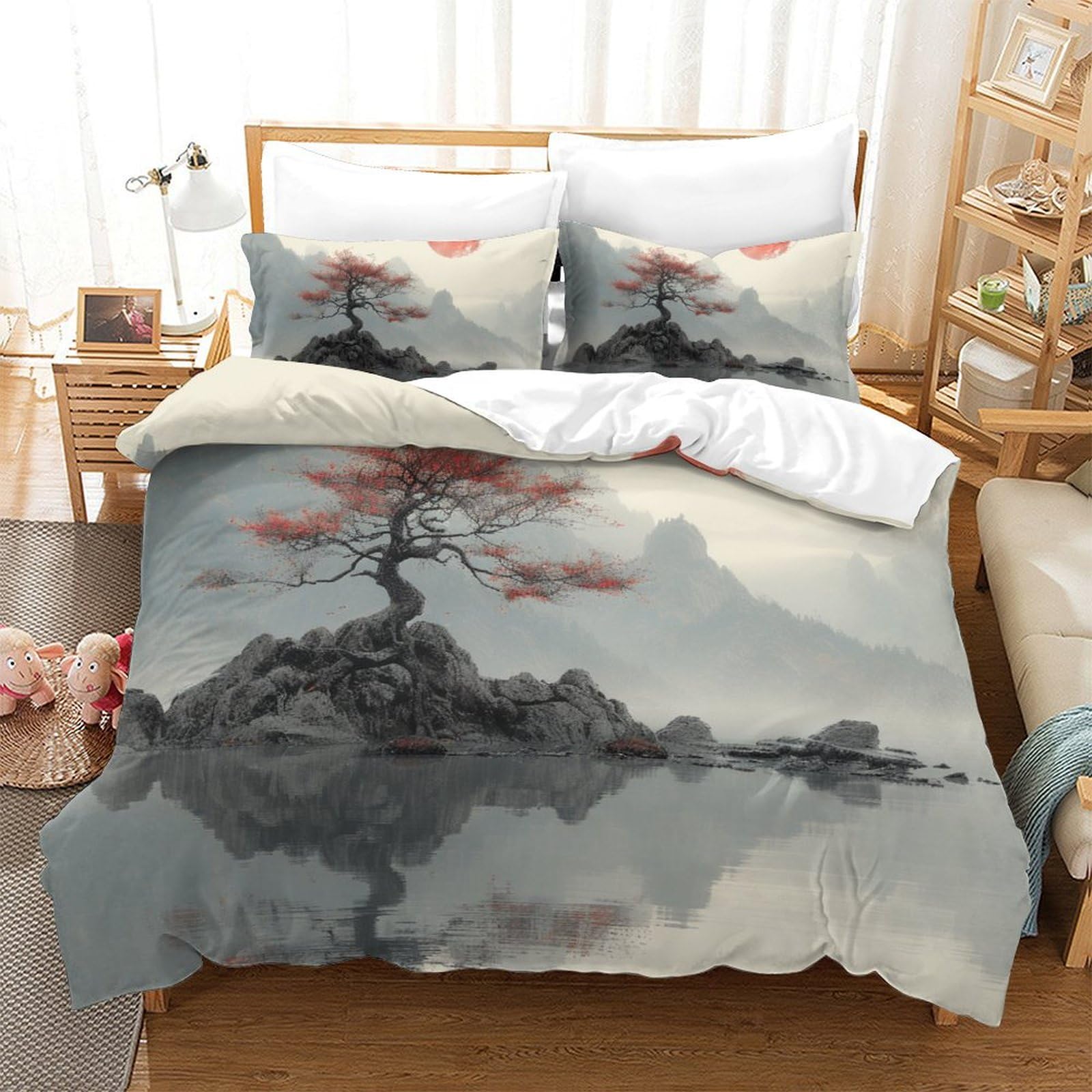 Housse de couette 220x240 anti-plis Arbre de Vie en microfibre douce facile à repasser