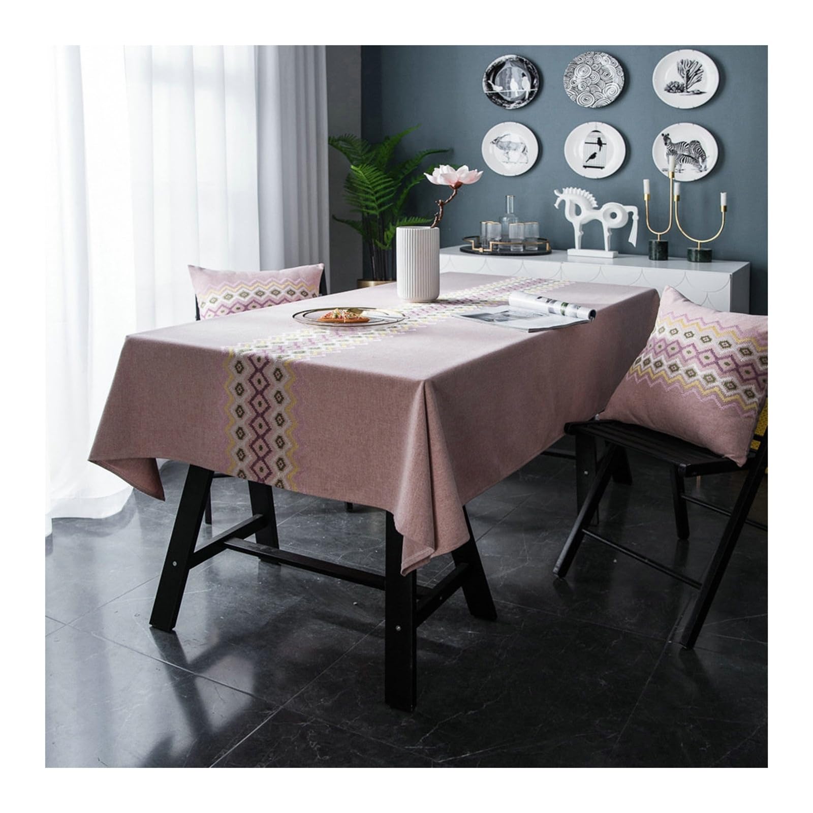 Nappe anti-taches 90x90cm rose broderie losange KnSam