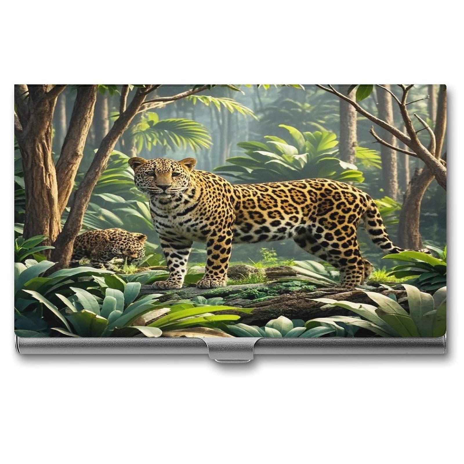 FekiLoot Animal Leopard Print Jungle Business Card Holder Aluminum Alloy Business Card Case Convenient to Carry Business Card Dispenser for Men Women