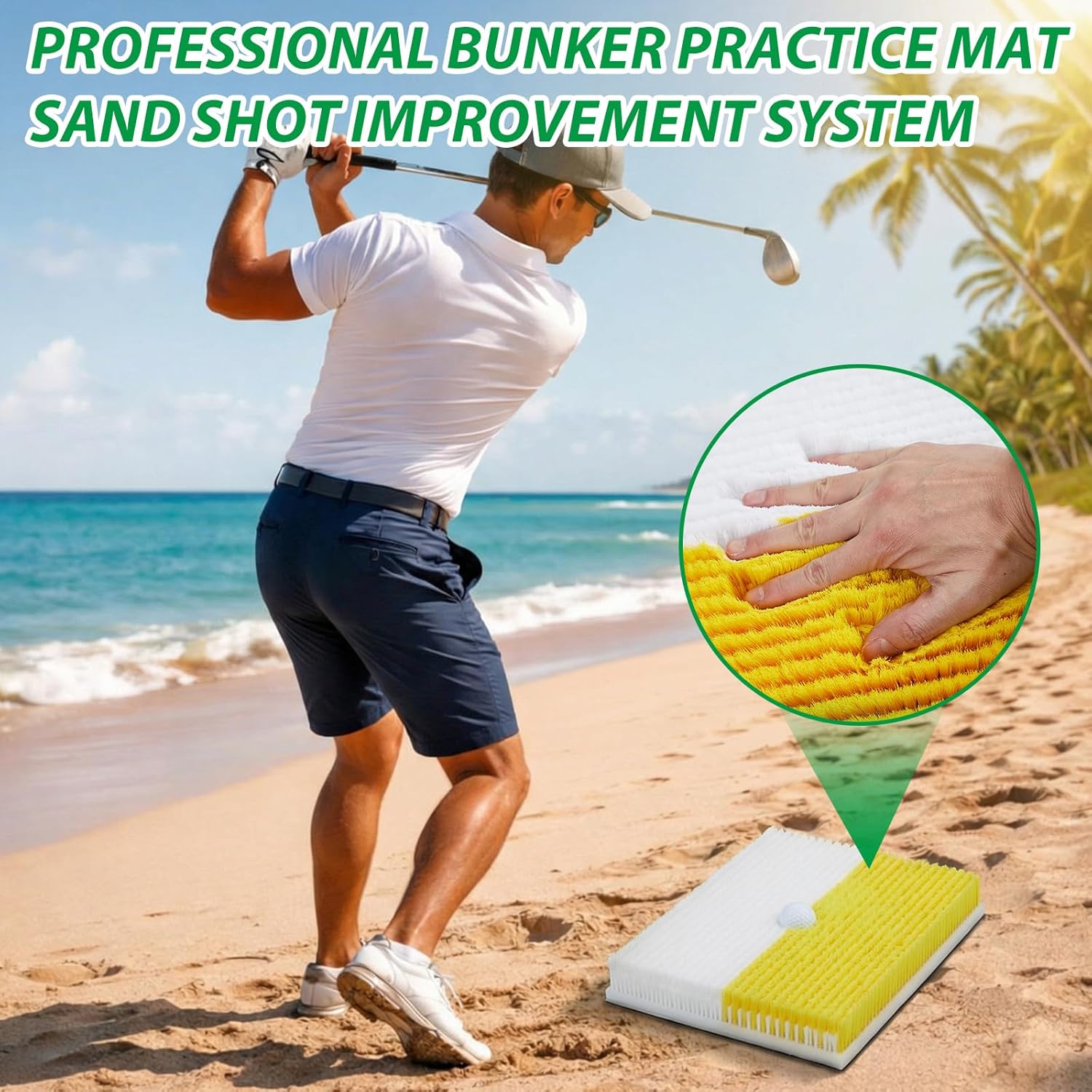 Shappy Golf Bunker Practice Mat Golf Simulator with Handle, Dual Sand Trap Trainer with Shallow & Deep Pit Simulation, 15.8" x 11.8" Chipping Mat for Indoor Outdoor Practice Beginners Training Gift