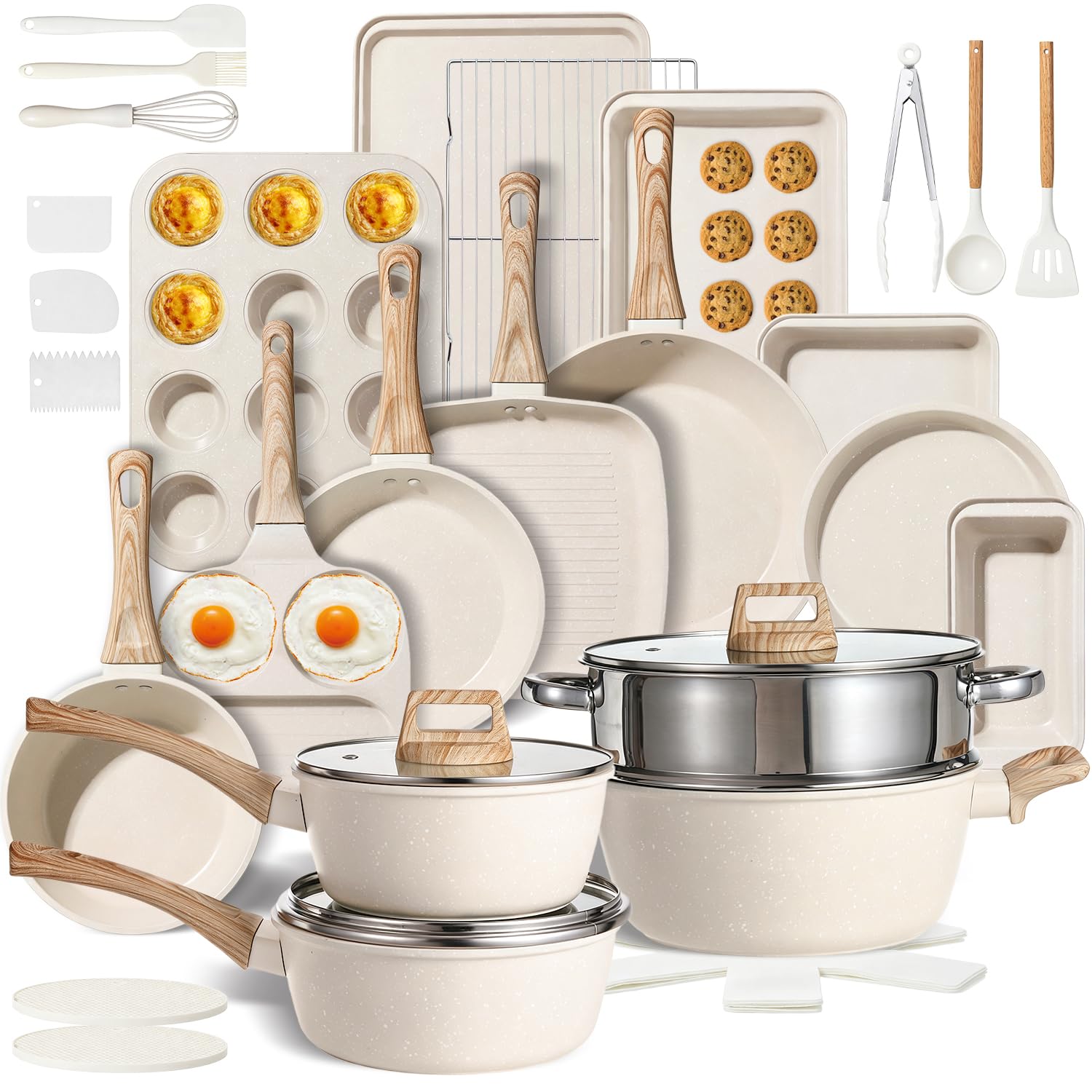 37PCS Pots and Pans Set, Non-stick Induction Cookware with Frying/Saucepans