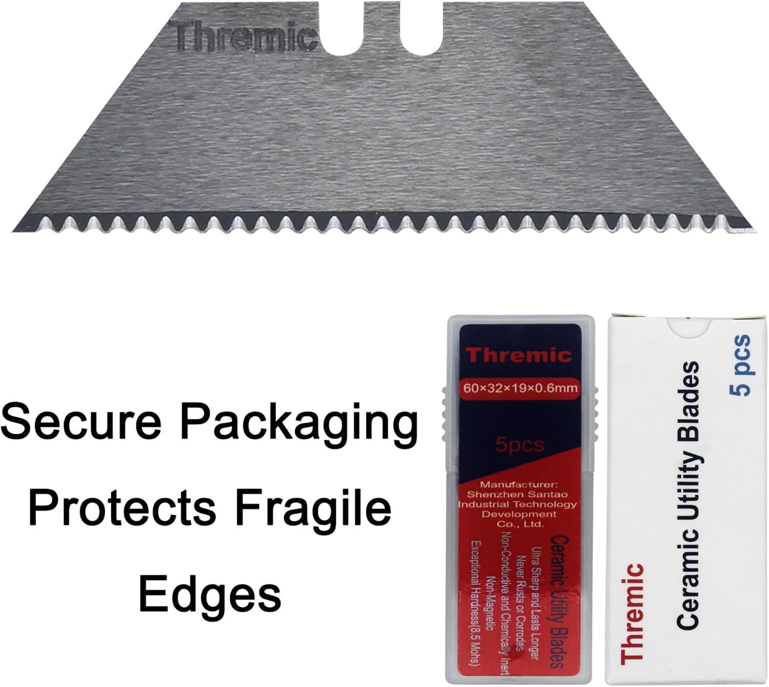 5-Pack Black Ceramic Utility Knife Blades, Serrated Edge and Pointed Tip, Razor Sharp Replacement for Box Cutters and Utility Knives