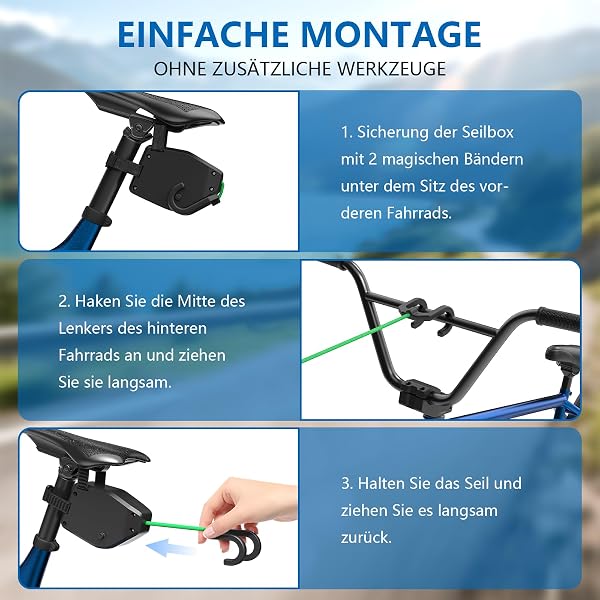 FIVAVA Corde de Remorquage de Vélo Rétractable,Barre Traction Velo Enfant,Câble de Traction,Corde de Traction pour Enfants,Corde de Traction pour VTT - 2