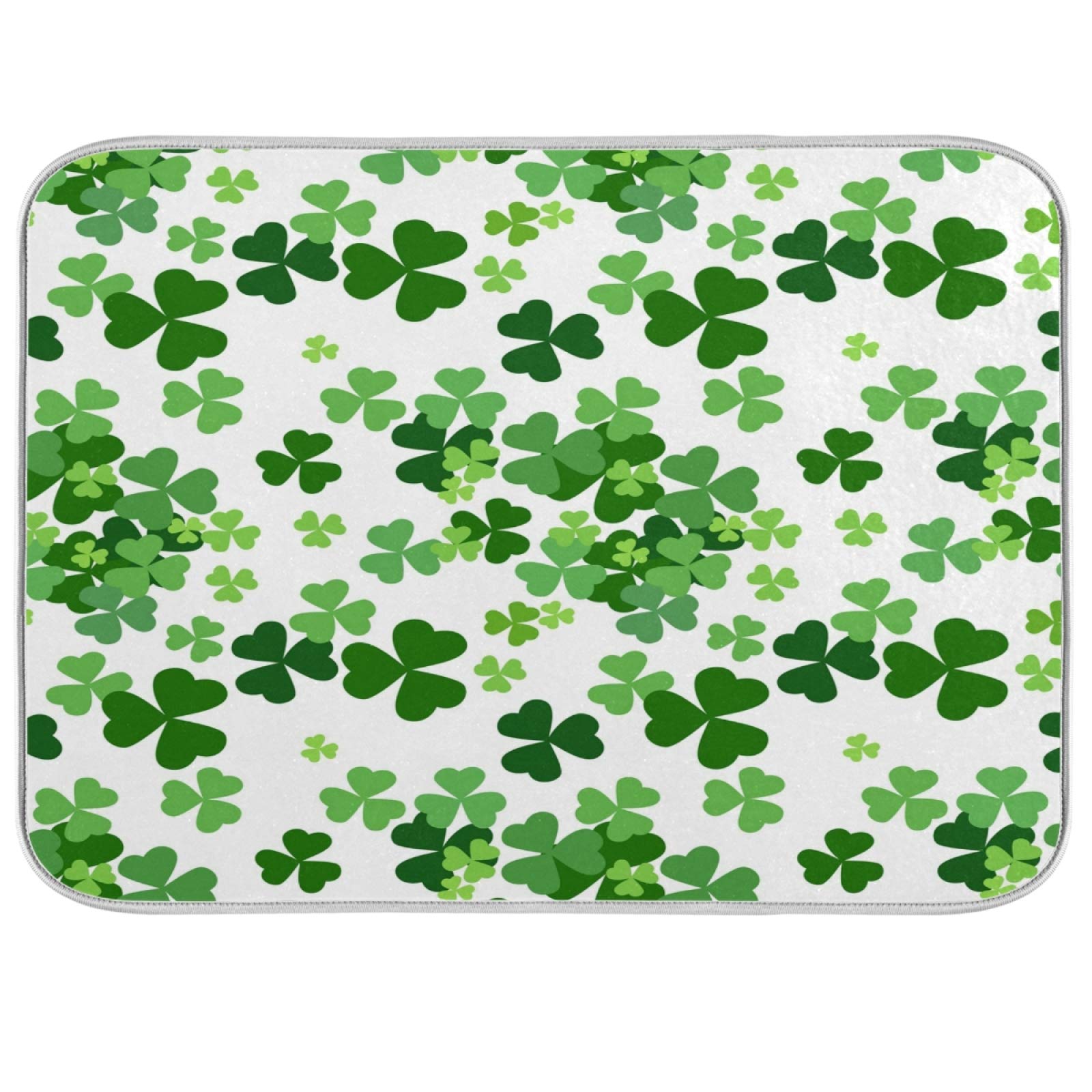 St. Patrick Day Clover Dish Drying Mat 18x24 inch Absorbent Reversible Microfiber Mat Dish Dry Pad Protector for Kitchen