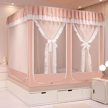 Bed Tent Bed Tent, Mosquito Net, Dream Tent, Princess Lightweight Load Reducing Canopy Bed Tent, Six Door Breathable Bedside Private Space/Pink/150X200X170Cm