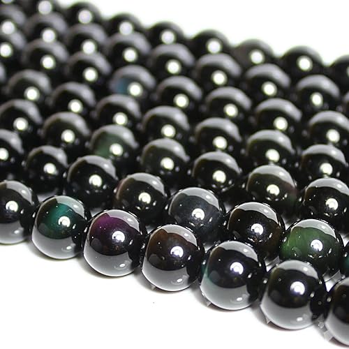 Piedra redonda natural de 0.236 pulgadas (0.236 in) de obsidiana arcoíris suelta de piedras preciosas finas, accesorio para pulseras, collares,