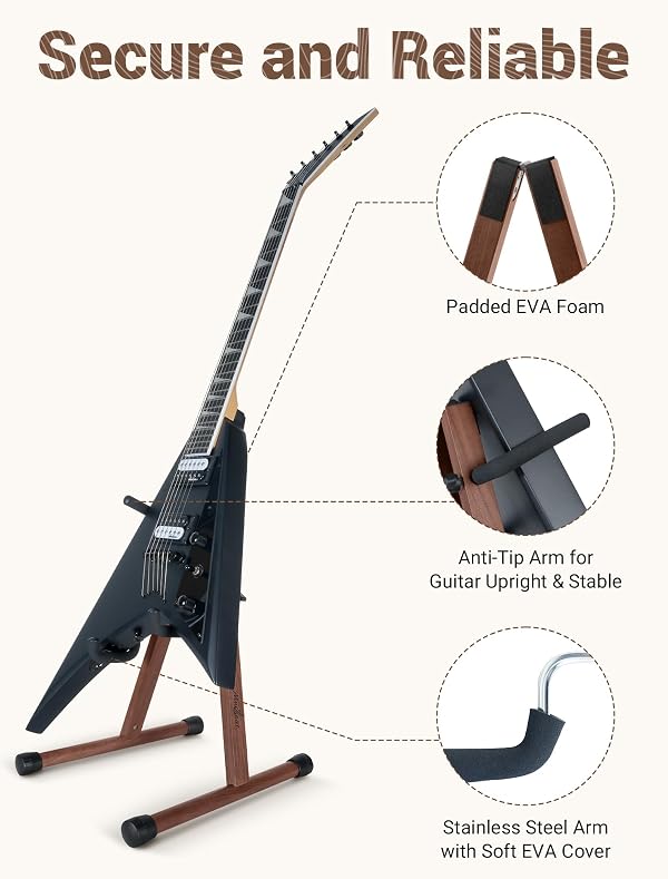 Electric Guitar Stand, Universal A-Frame Bass Stand with Anti-Tip Arm & EVA Pads, Electric Bass Rack Holder Fit Kelly, Rhoads, Firebird, Explorer, Strandberg, or Other Extreme Shape for Studio Stage by Musbeat - Image 3