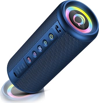 Portable Bluetooth Speaker with Loud Stereo Sound, Bluetooth Speaker Wireless with 4 RGB Lights, TWS Pairing, 3 EQ Modes, Blue
