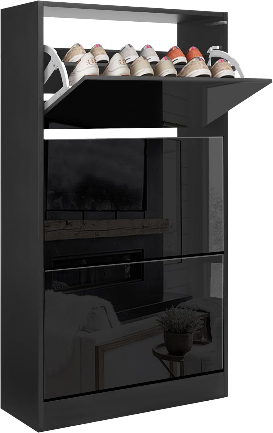 Blisswood High Gloss 3 Drawer Shoe Wooden Shoe Storage