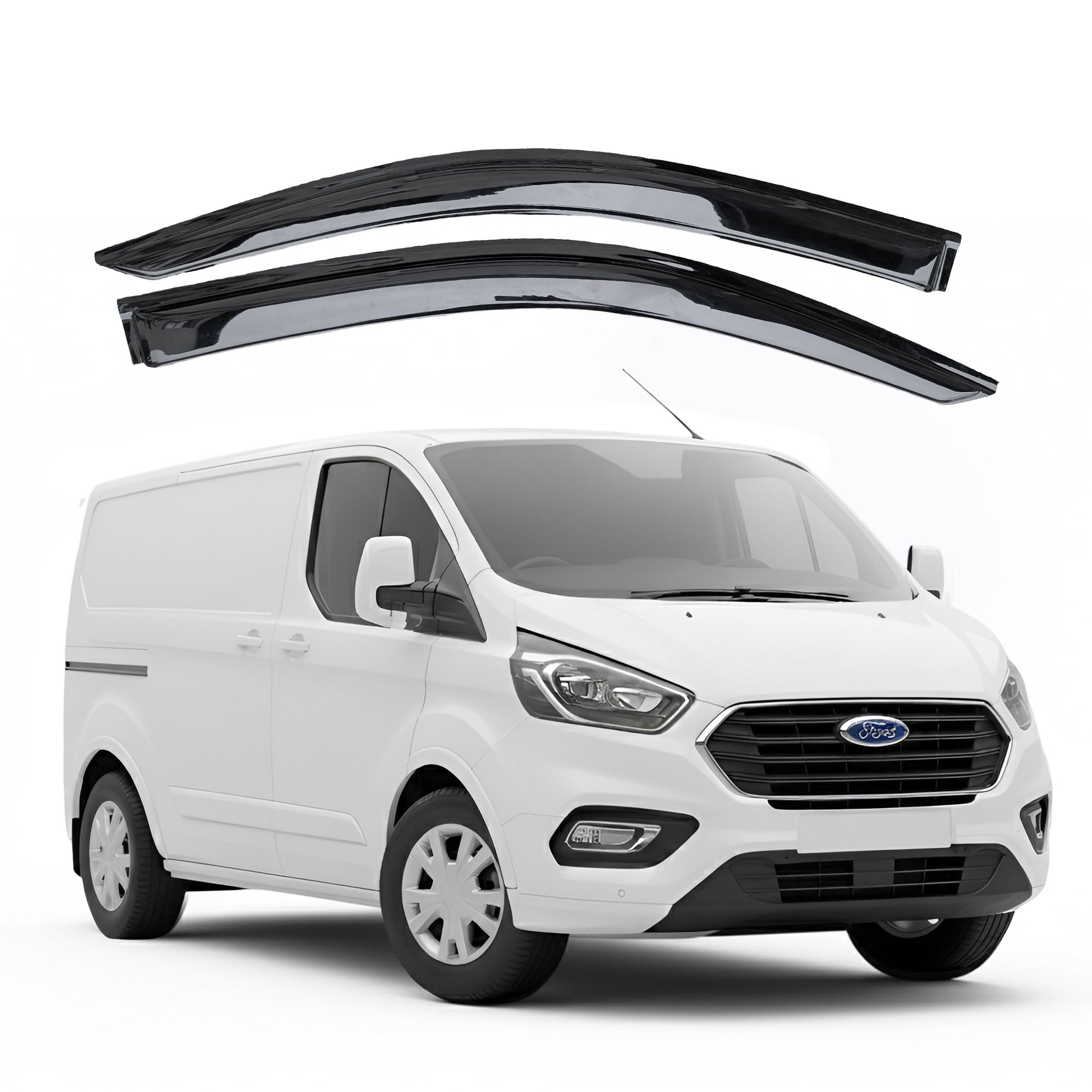 Para adaptarse a: deflectores de viento para Ford Transit Custom 2013 a 2023 – Juego de 2 piezas de ajuste externo, tintados, deflectores adhesivos de alta calidad para conductor y pasajero, reducen
