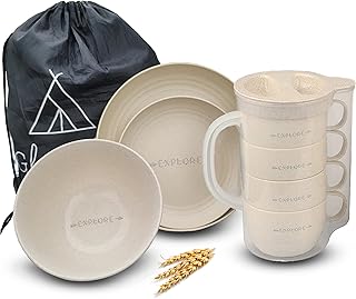 Sponsored Ad - 17-Piece Wheat Straw Dinnerware Set for 4 - Lightweight RV Dishes for Camper with Bag - Unbreakable RV Plat...