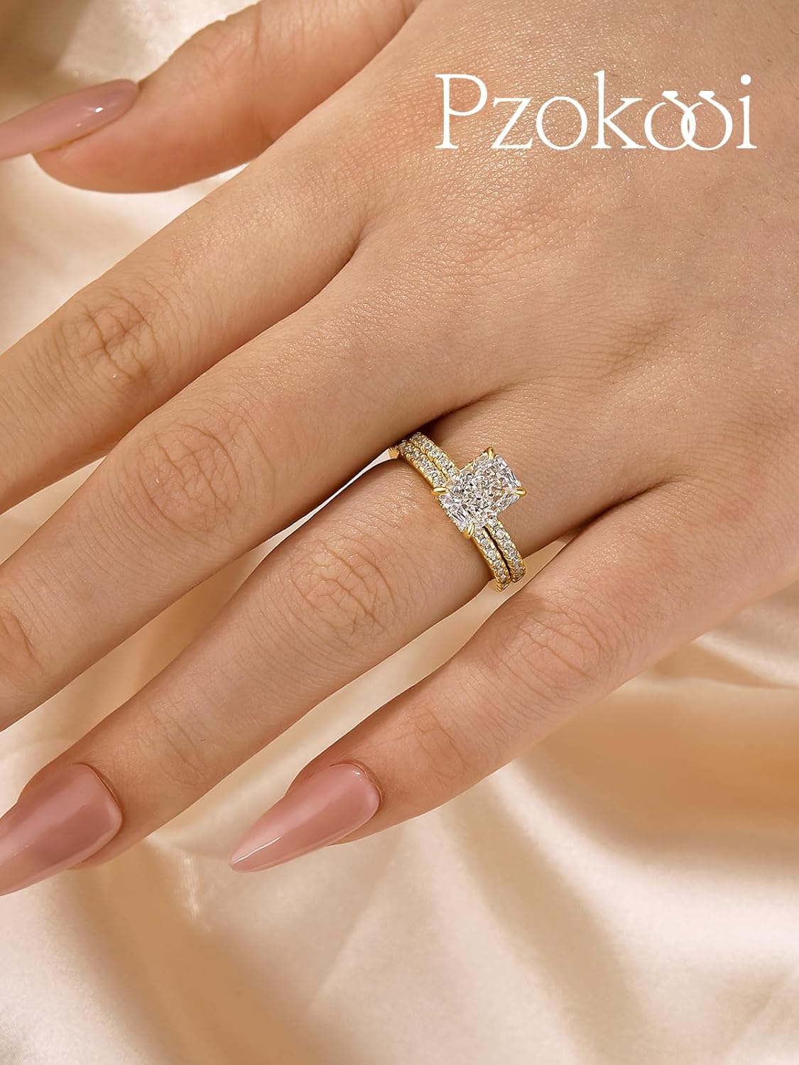 1.5/3.0 Carat Radiant Cut Engagement Ring for Women,Simulated Diamond Promise Wedding Ring in 14K Yellow Gold Plated 925 Sterling Silver - Image 4