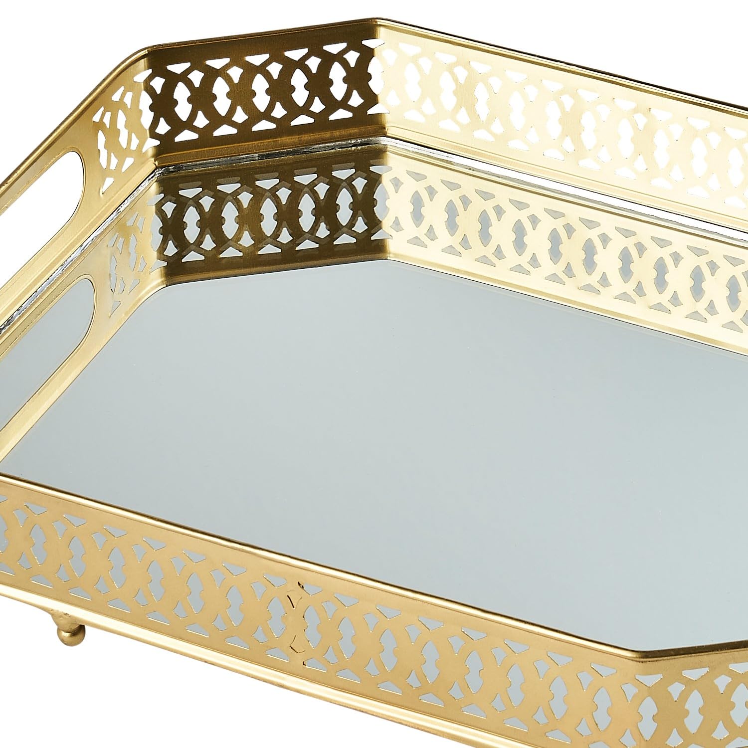 Orientalisches Spiegeltablett Agata aus Metall in Gold rund 34 cm