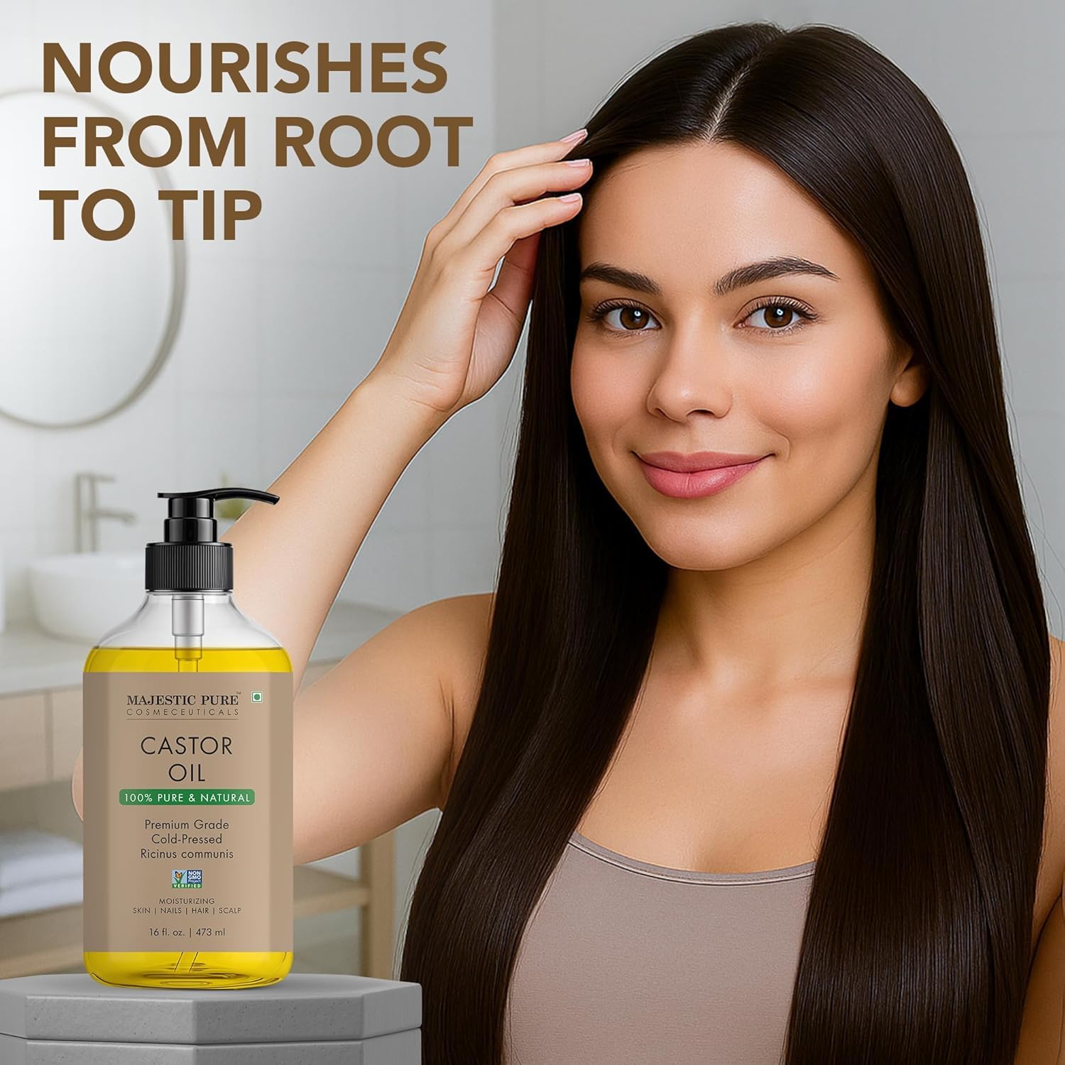 Majestic Pure Castor Oil - 100% Pure & Natural - Premium Grade, Cold Pressed, Hexane Free - Hair, Eyelashes, Eyebrows, Nails - Moisturizing & Nourishing - 16 Fl Oz - Image 6