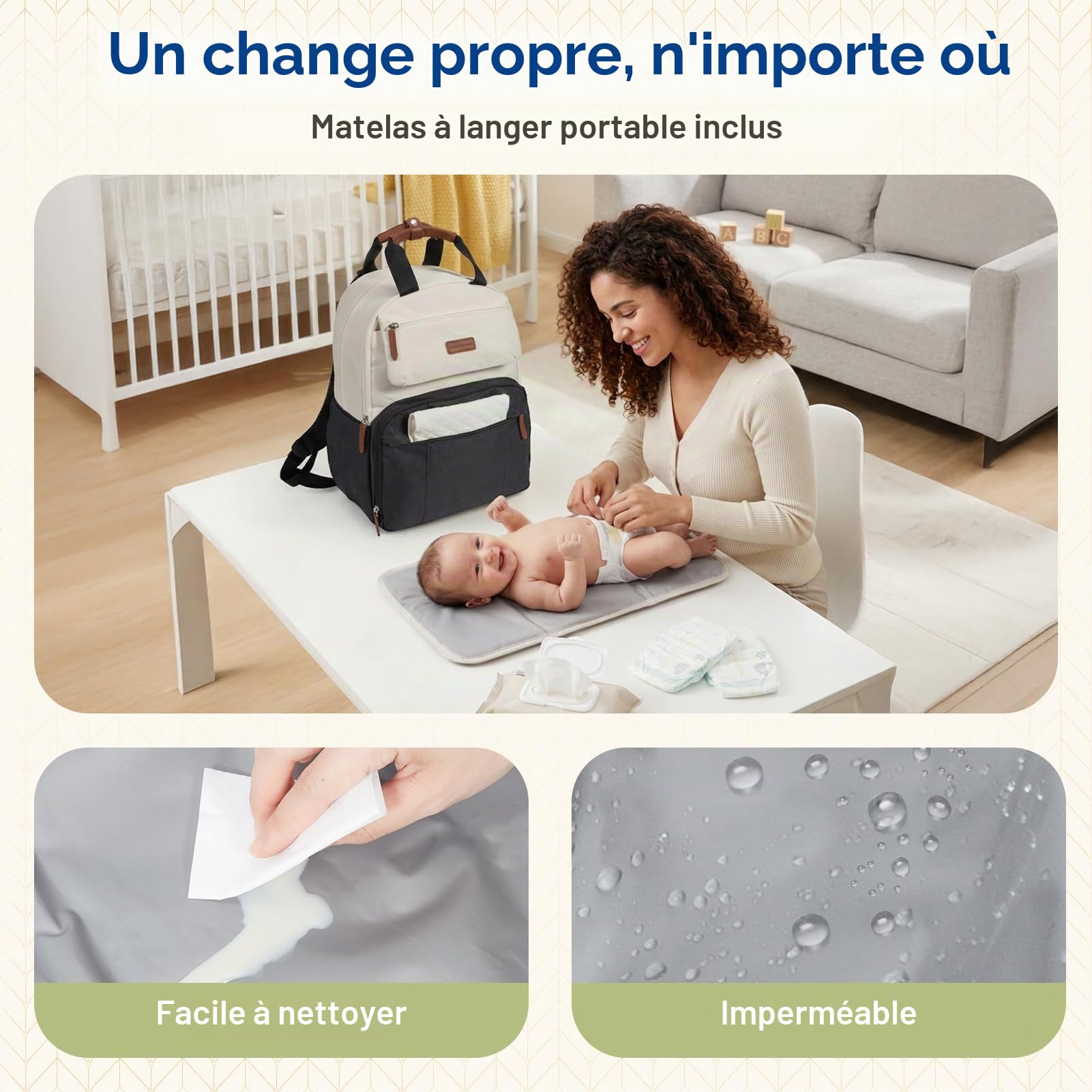 mommore Sac a Langer Bebe Grande Capacité – Inclut un Matelas à Langer, Sac pour Bébé Robuste avec Attaches pour Poussette, Sac à Dos à Langer de Voyage Imperméable pour Les Parents, Noir