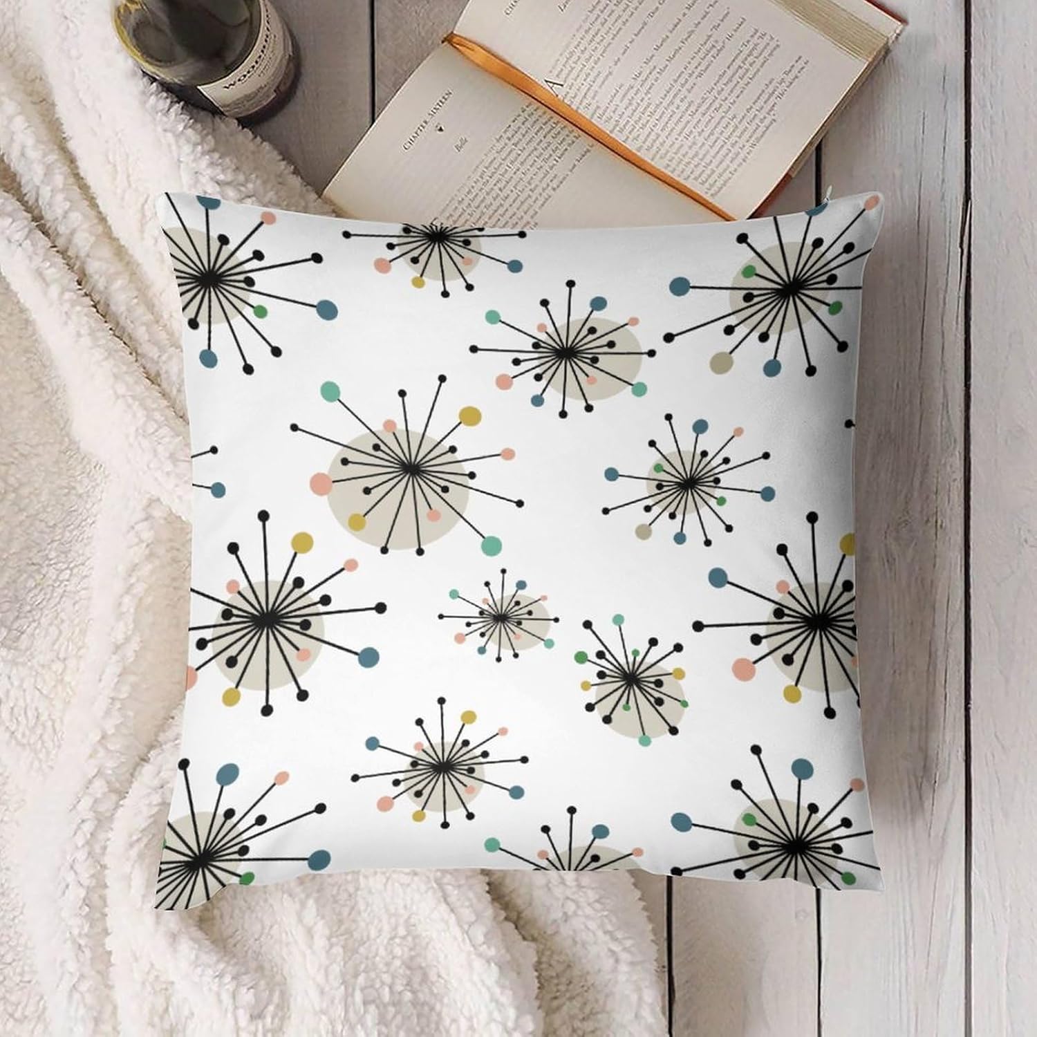 Cute Atomic Starburst Retro Mid Century Modern Super Soft, Smooth and Comfortable Pillow Cover, Four Pillowcases 26 "x26