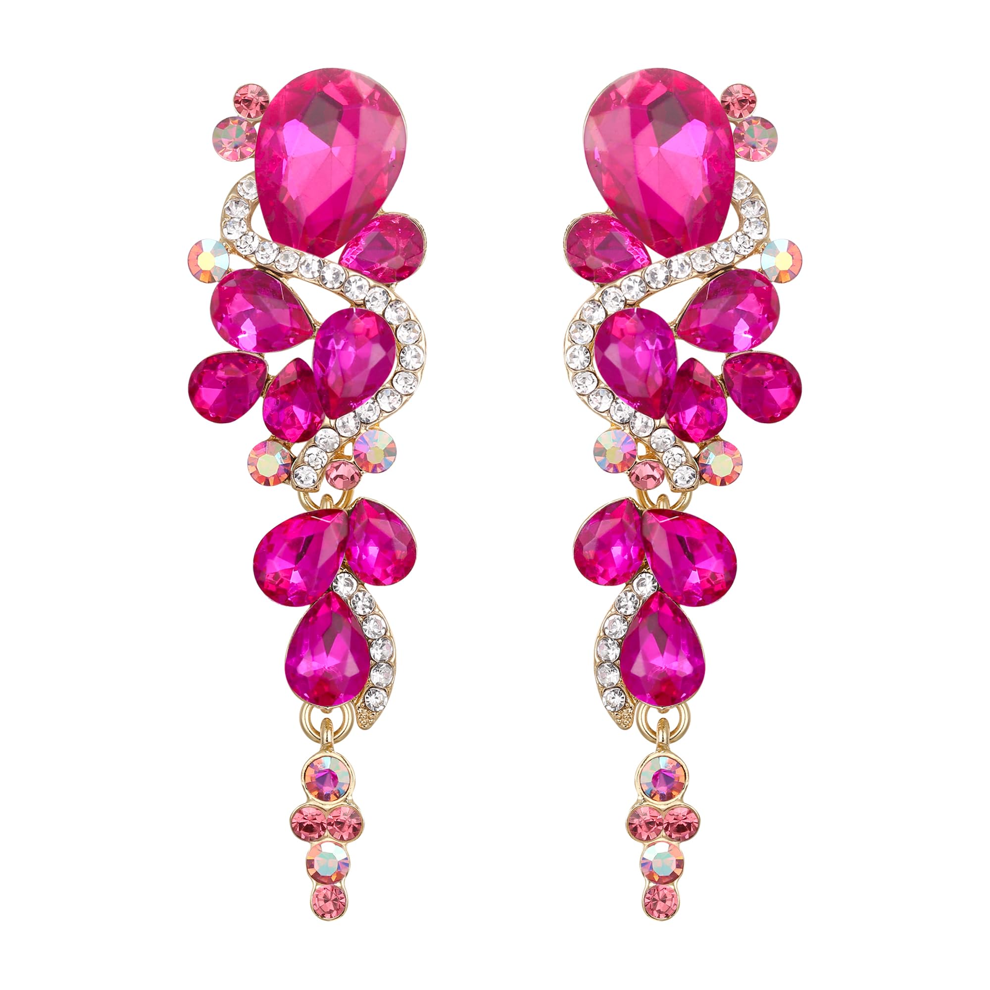 BriLoveWomen's Bohemian Boho Crystal Wedding Bridal Multiple Teardrop Chandelier Long Dangle Earrings