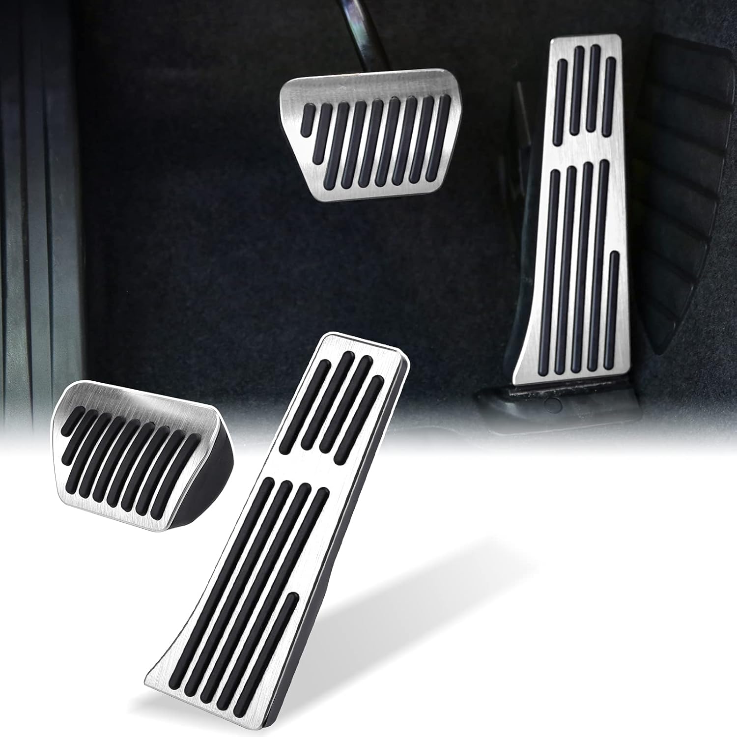 Thenice for BMW 3 4 5 7 Series X3 X4 X5 X6 X7 Anti-Slip Foot Pedals Aluminum Automatic Brake and Gas Accelerator Pedal No Drilling Covers -Silver