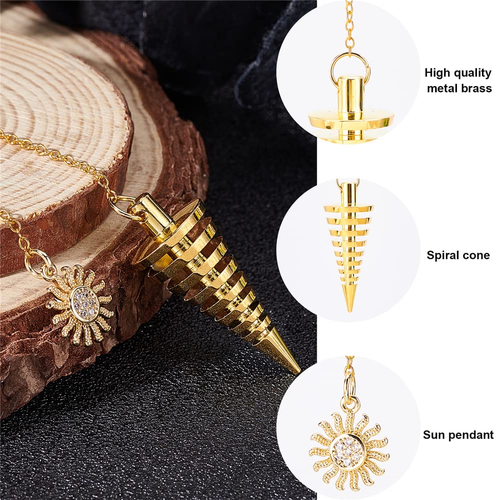 CRASPIRE Pendoli in Metallo per Divinazione, Pendolo in Ottone con Cono e Ciondolo Sole, Strumento di Rabdomanzia Curativa, Pendolo Reiki, Pendolo da Meditazione, Pendolo Divinazione
