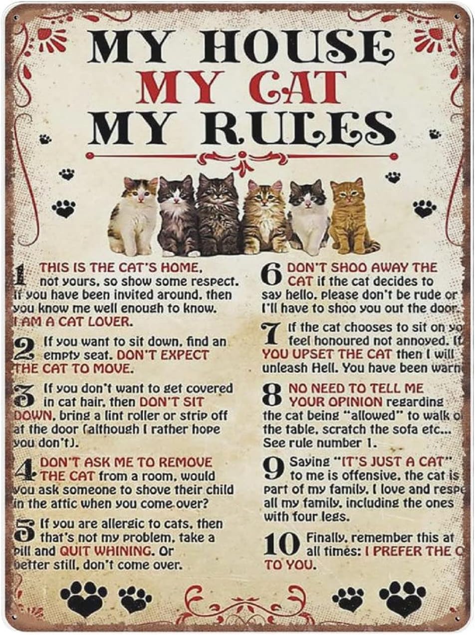 Dreacoss My House My Cat My Rules Tin Signscat Smoke Retro Funny Metal