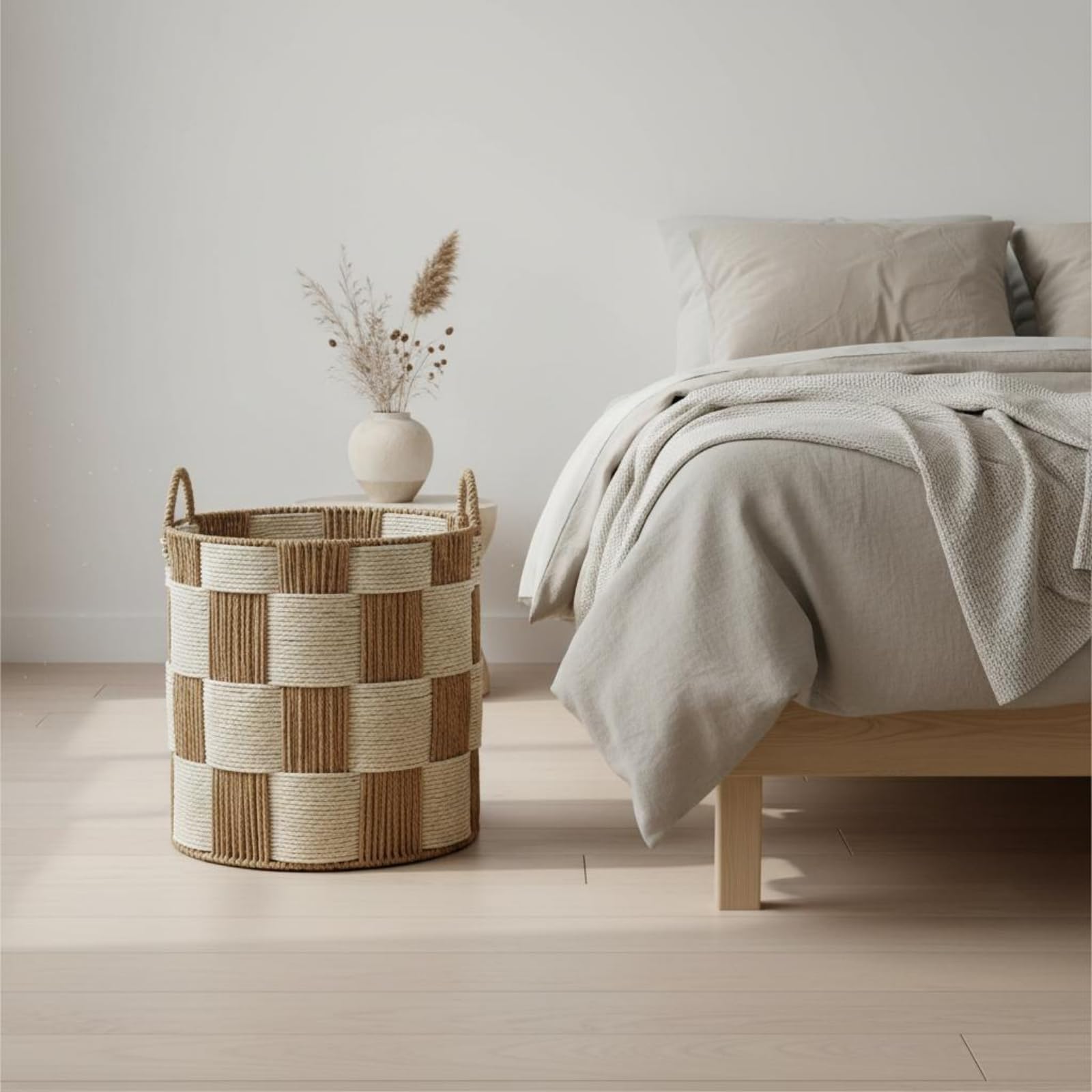 MagiDeal Cesta de Ropa Tejida Cesto Canasta Contenedor Tejido a Mano con Cuerda de Papel y Estructura de Hierro Cuerpo de Gran, Pequeño 34cm X 41cm, Cesta Redonda Pequeña