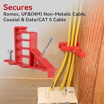Multi Cable Staples for Romex Clips, Plastic Electrical Wire Stackers, Secures Romex, UF & (NM) Non-Metalic, Coaxial & Data/CAT 5 Cable, Fast and Easy to Install, 50Pcs