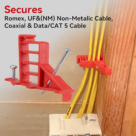 Multi Cable Staples for Romex Clips, Plastic Electrical Wire Stackers, Secures Romex, UF & (NM) Non-Metalic, Coaxial & Data/CAT 5 Cable, Fast and Easy to Install, 50Pcs