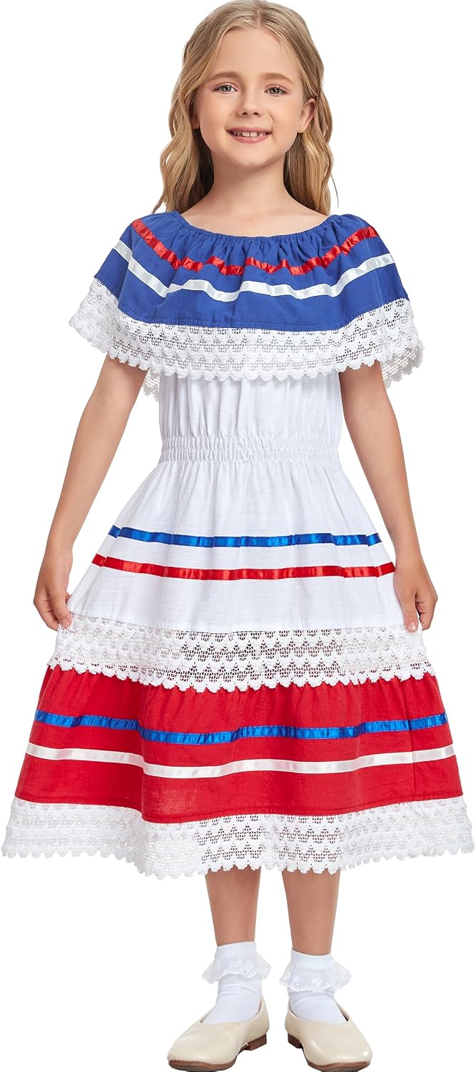 YZXDORWJ Mexican Girl's Fiesta Dress - Colorful Party Dress for Cinco de Mayo