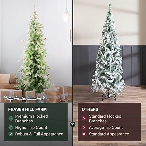Miniatura 71 de Fraser Hill Farm Árbol de Navidad artificial flocado de abeto búfalo de 6.5 pies con doble luces LED multicolor y blanco cálido y soporte, árbol LED