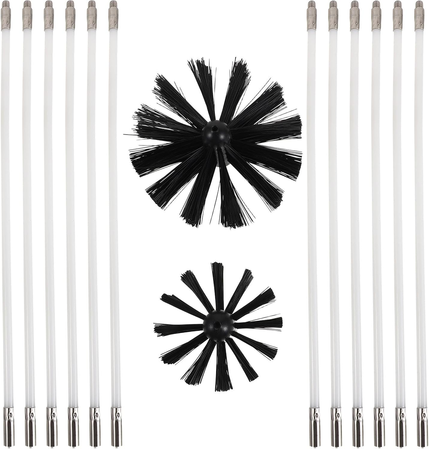 Ipetboom Fireplace Chimney Cleaning Brush Kit Includes 6-inch and 4-inch 16 Feet with 12 Flexible Plastic Rods Versatile Brush Heads for Professional and Household Use