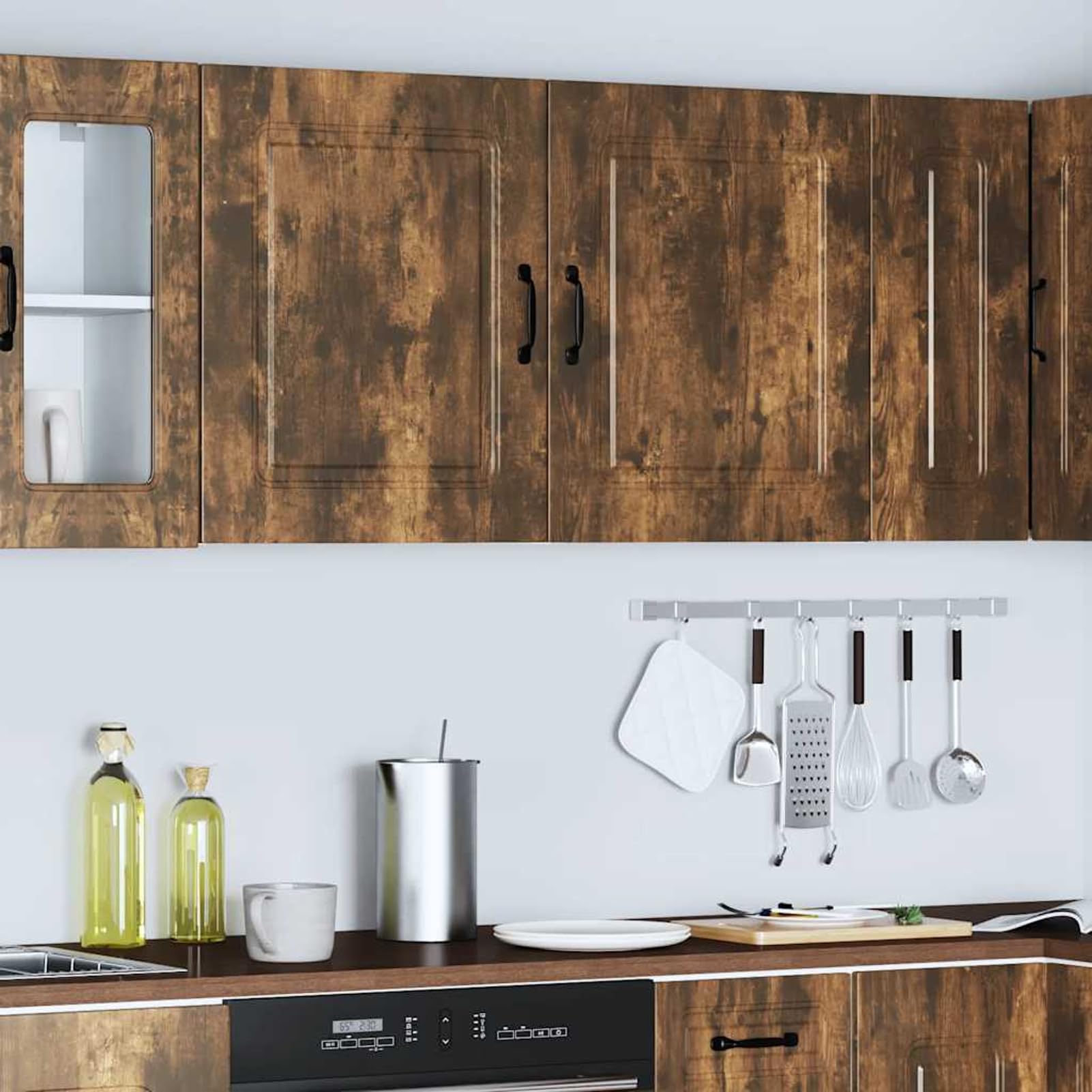 Gecheer Küchen-Hängeschränke 2 STK. Räuchereiche Holzwerkstoff, Hängeschrank Küche Küchenmöbel Wandschrank für Bad Küche Flur, Kalmar-Serie 853568