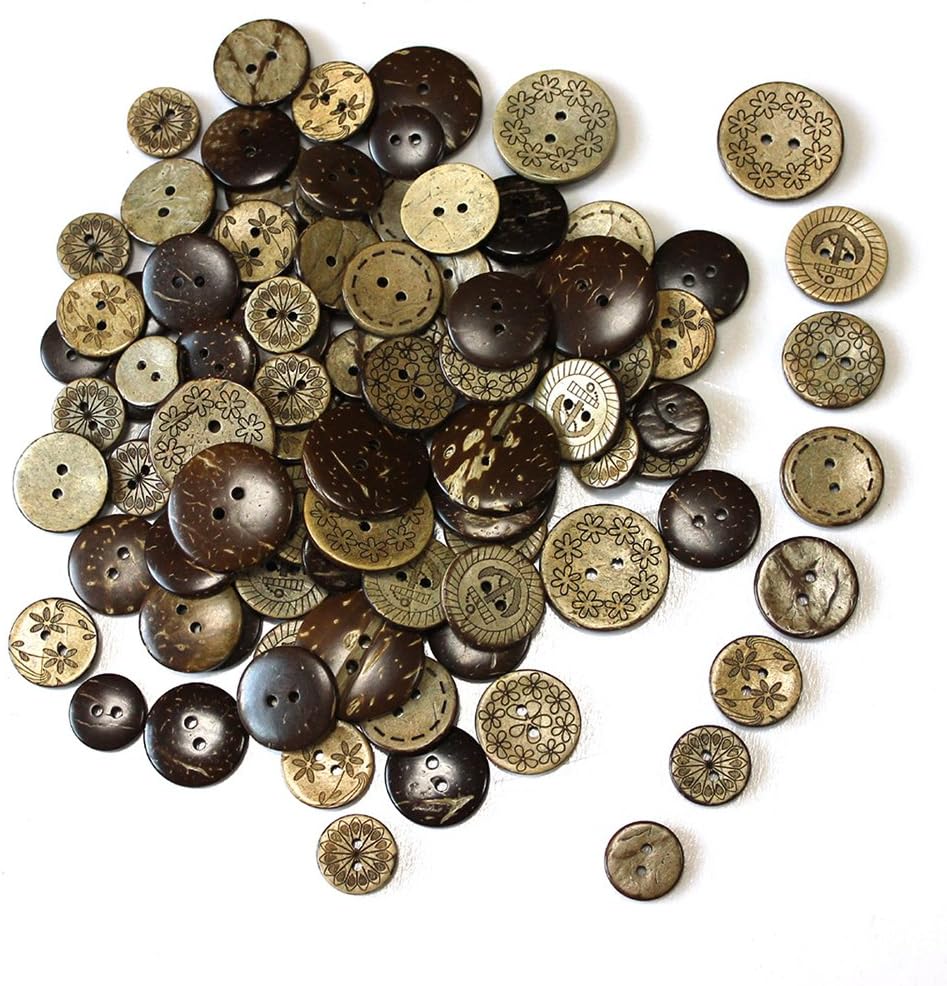 100pcs Wooden Button,Delicate Coconut Buttons,DIY Buttons for Sewing and Crafting,Clothing Sewing Buttons for Shirt Baby Sweaters,Brown,8 Style (1)