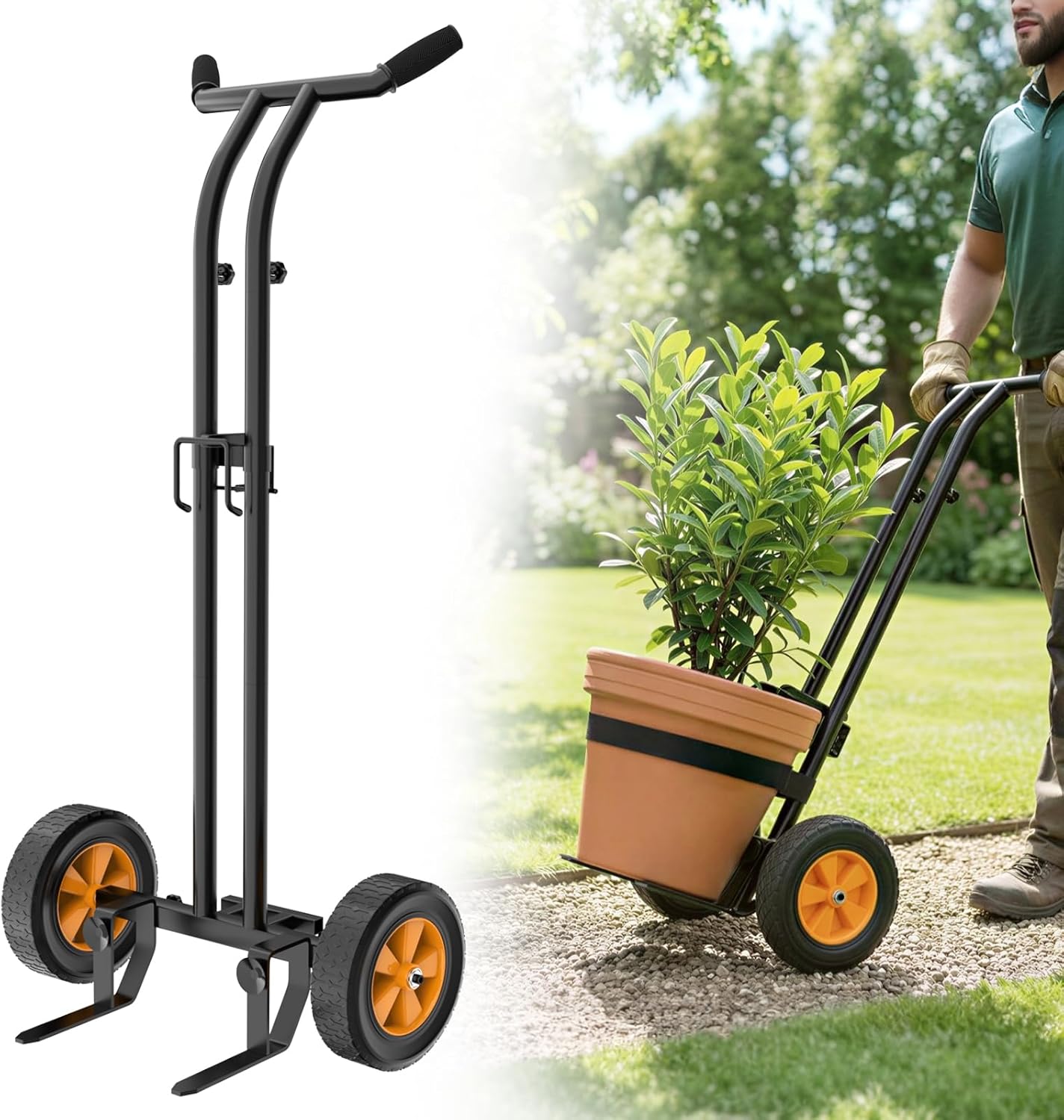 Housolution Plant Caddy with Wheels, Heavy Duty Plant Dolly for Big Pots, Plant Mover with Adjustable Grabbing Arm and Base, Trolley Cart for Seniors, Lawn, Patio, Backyard Gardening