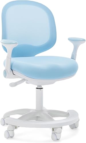 Miniatura 23 de Silla de escritorio para niños, silla de oficina de estudio, diseño ergonómico, altura ajustable y profundidad del asiento (azul cielo con Azul