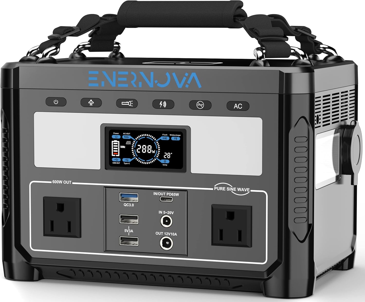 ENERNOVA ETA Portable Power Station 600W, 288Wh LiFePO4 Battery