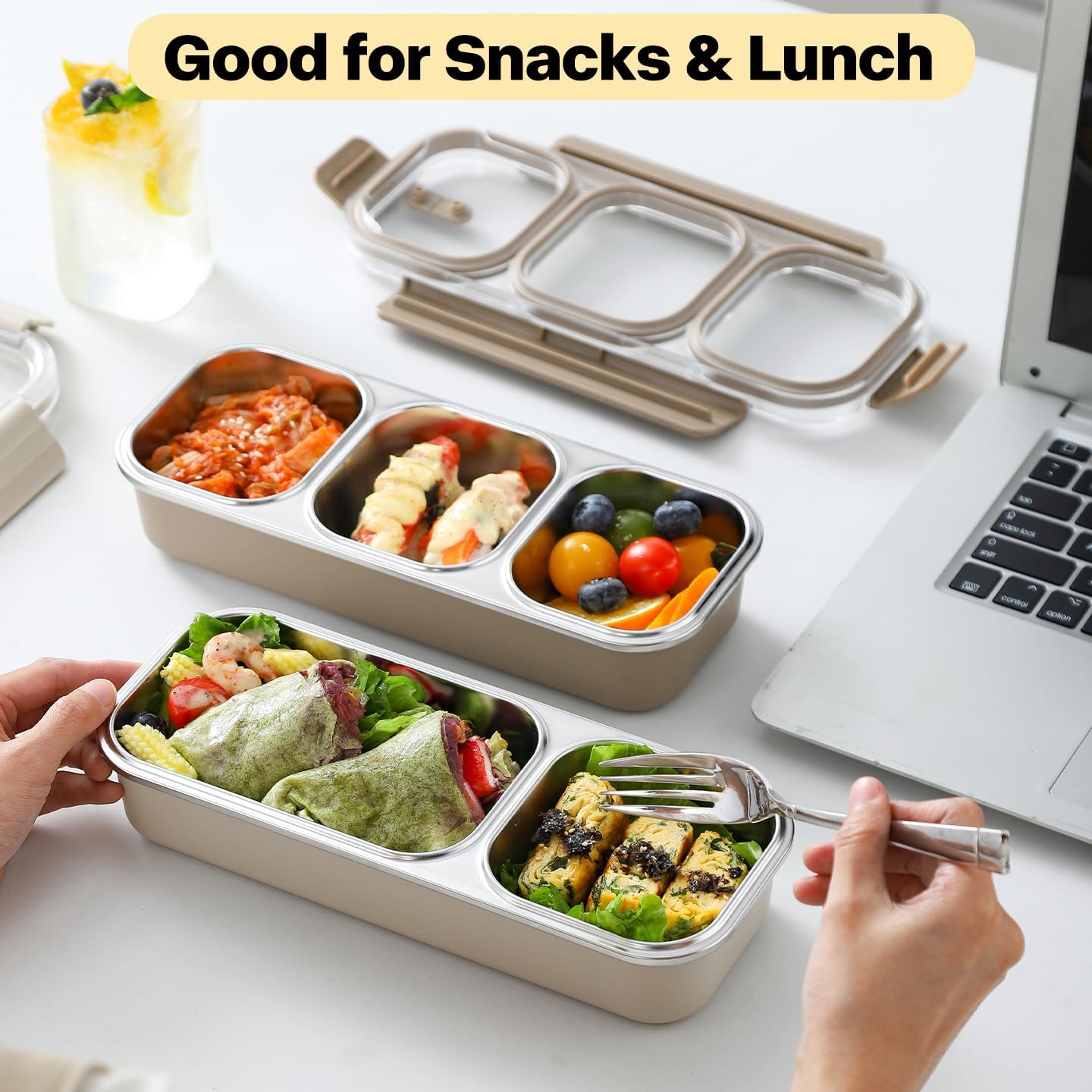 25oz 18/8 Stainless Steel Lunch Box Bento Box - 2 Leakproof Compartments - Metal Snack Box for Adults - Office/Travel - Dishwasher Safe image 5