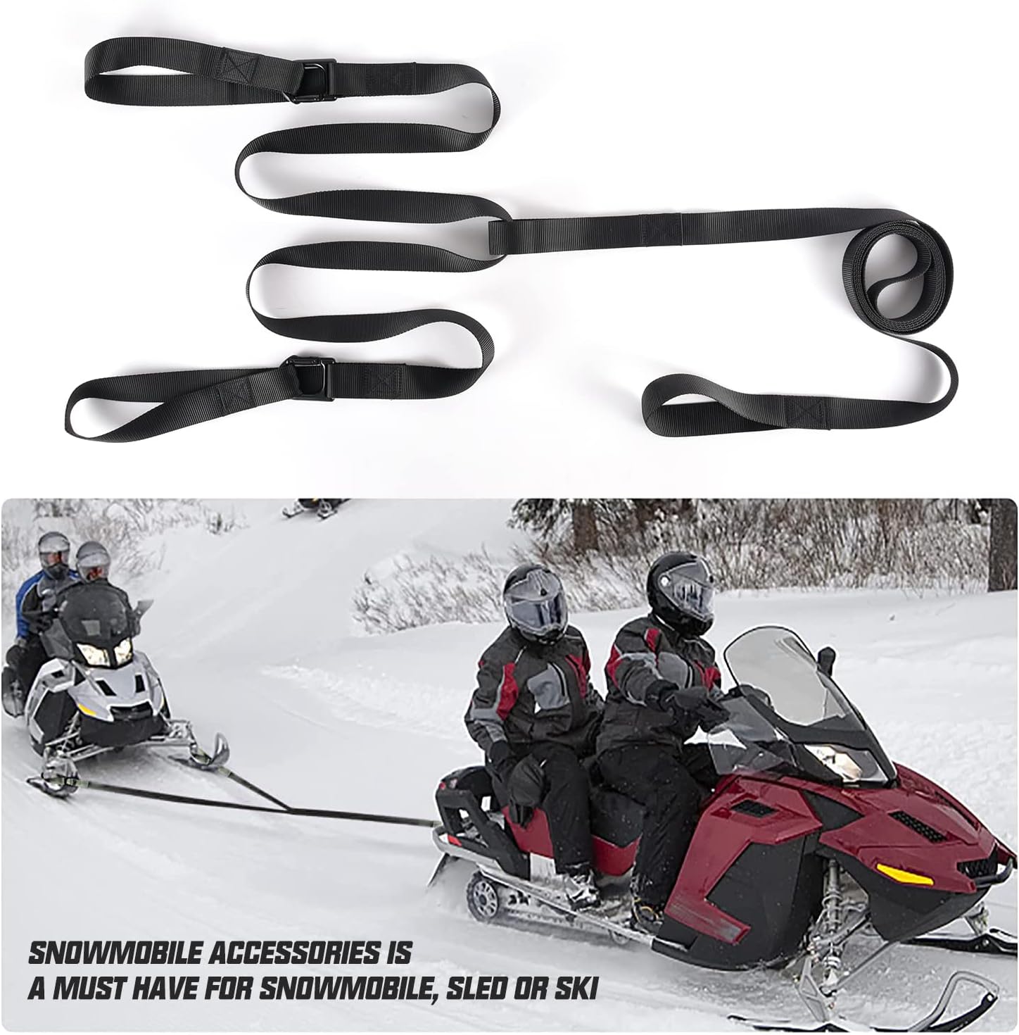 Heavy Duty Snowmobile Tow Straps, Long Reinforced Emergency Gear ATV