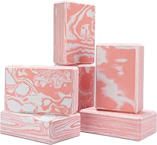 Outus 6 Pack 9 x 6 x 3 Inches EVA Foam Yoga Blocks Marble Non Slip Yoga Brick Thick Yoga Props Stable Density Yoga Block Set for Pilates Meditation Exercise Supportive Accessories, Pink and White
