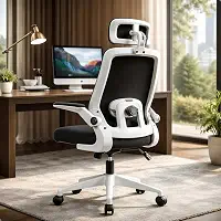 BlidShop Cadeira de Escritório Ergonômica, Suporte 120kg, Ajuste Lombar, Apoio de Cabeça, Tela Mesh Premium, Giratória, Home Office (Branca e Preta)