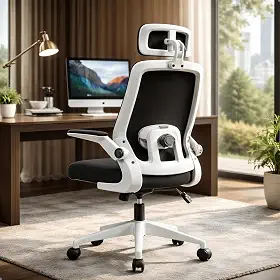 BlidShop Cadeira de Escritório Ergonômica, Suporte 120kg, Ajuste Lombar, Apoio de Cabeça, Tela Mesh Premium, Giratória, Home Office (Branca e Preta)