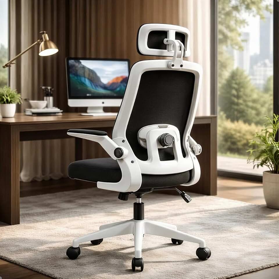 BlidShop Cadeira de Escritório Ergonômica, Suporte 120kg, Ajuste Lombar, Apoio de Cabeça, Tela Mesh Premium, Giratória, Home Office (Branca e Preta)