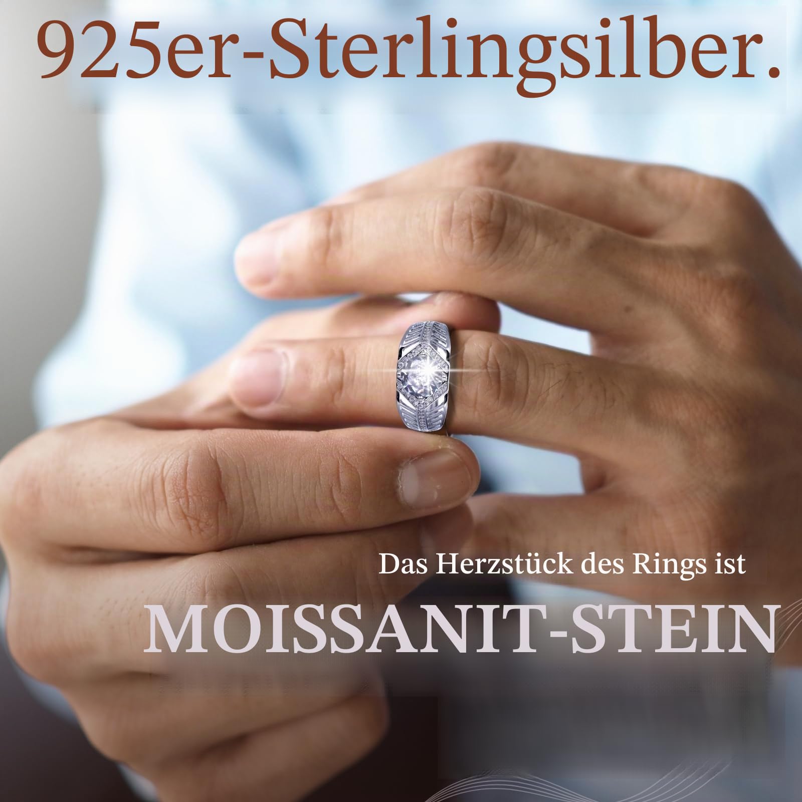 Halukakah Herren Moissanite Ring 925er Sterlingsilber mit 2 Karat Diamant und Zertifikat,2,0ct Luxusschmuck für Verlobungen,Verstellbare Größe,Marine Melodie,für Ehemann,Freund,Jubiläum,Hochzeit