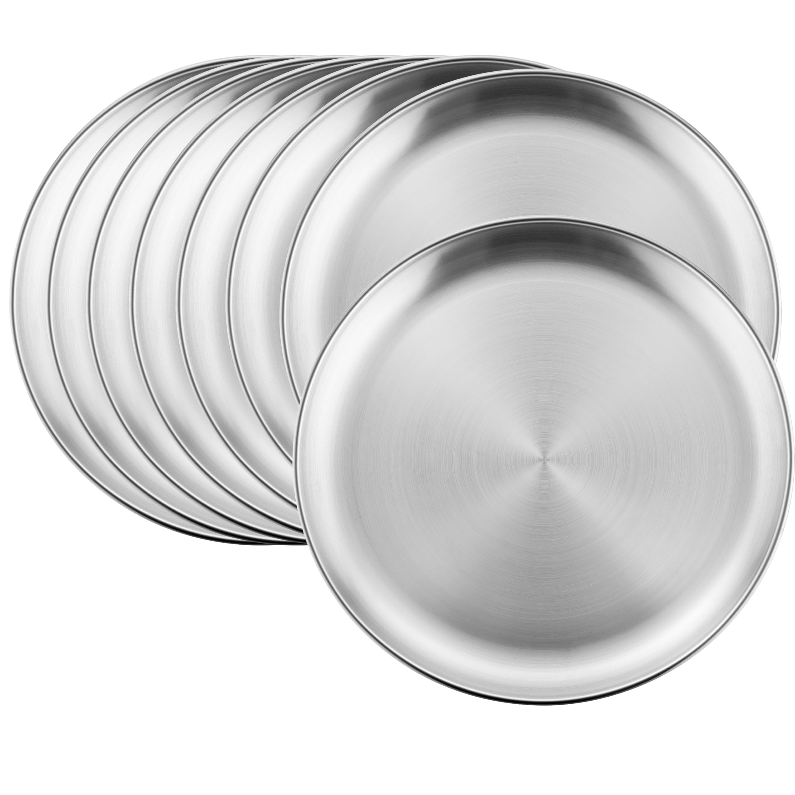 HaWare 8-Piece 18/8 Stainless Steel Plates, Metal 304 Dinner Dishes for Kids Toddlers Children, 10 Inches Feeding Serving Camping Plates, Reusable and