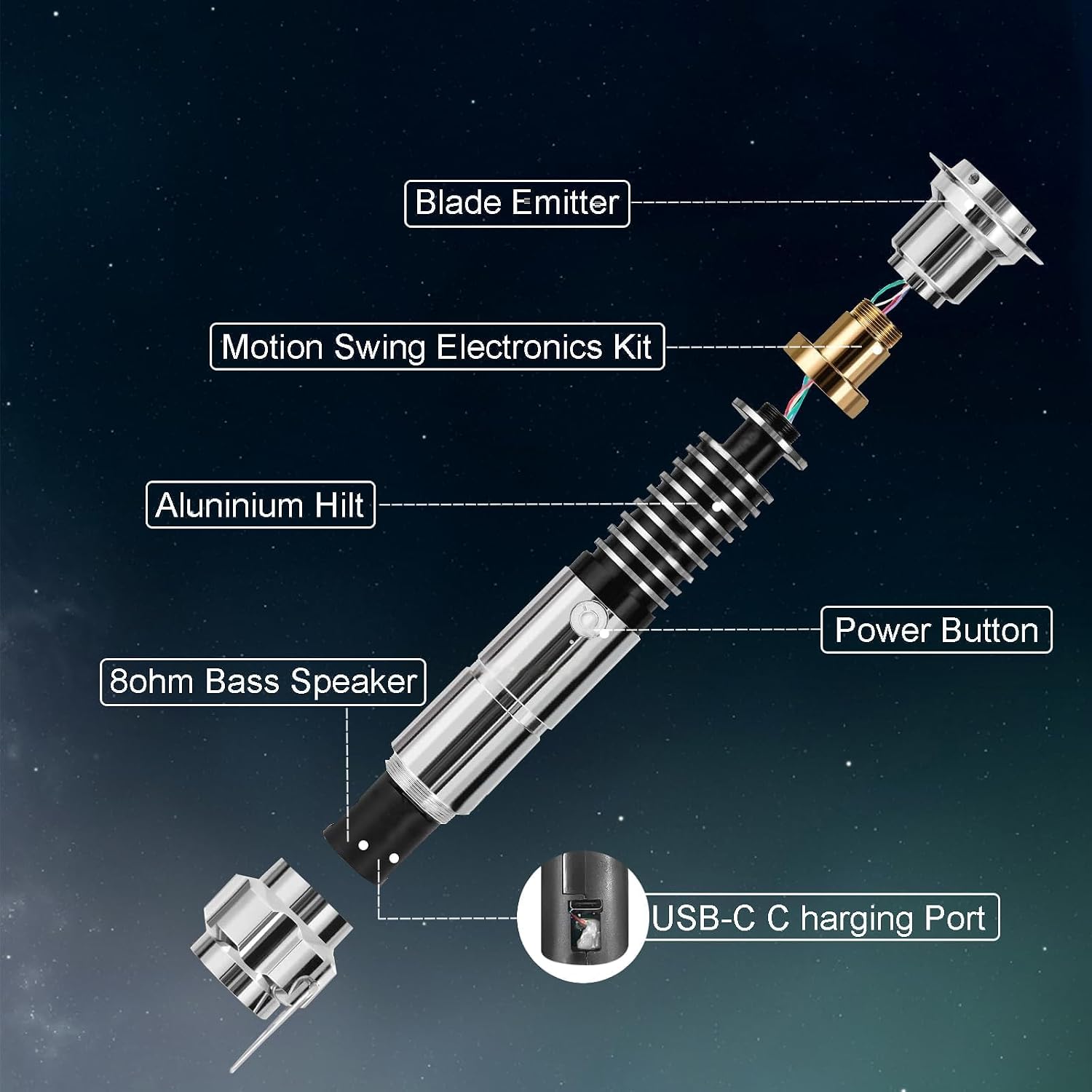 Smooth Swing Dueling Lightsaber, Metal Hilt RGB FX Saber, Motion Control, 16 Sound Fonts 16 Colors, APP Control, Rechargeable Lightsaber for Cosplay Halloween Christmas (Silver Handle) image 5