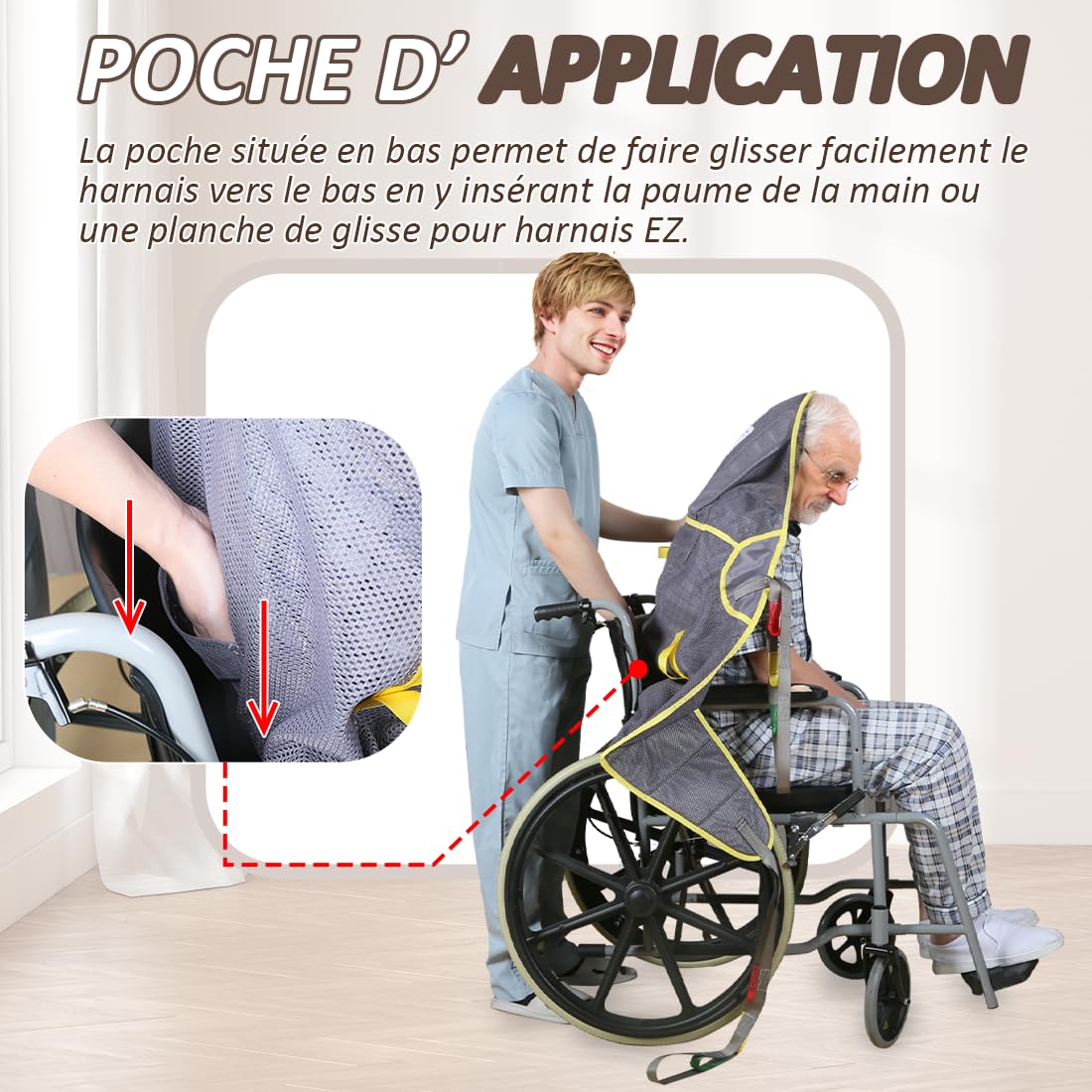 EZ Assistive Sangle Lève-Personne avec Têtière, Harnais de Transfert en Filet à Jambes Séparées pour Bain et Toilettes, Charge Max 227 kg, Compatible avec Soulève-Malade Standard (PurpleGray, Moyen)