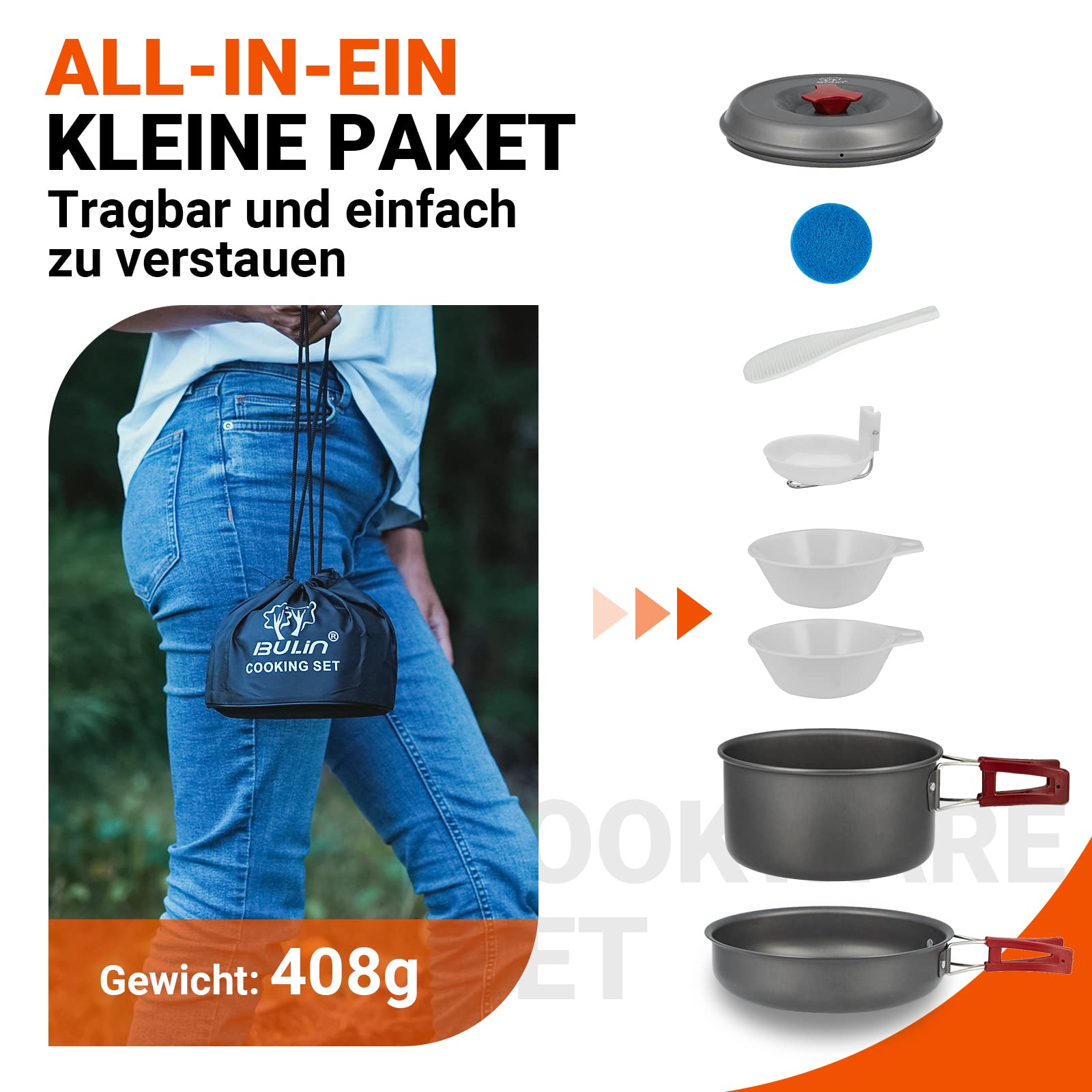 Bulin Camping Cookware Set - Aluminum Cookware Set, Light and Foldable - Outdoor Cooking Set For Camping, Hiking and Trekking