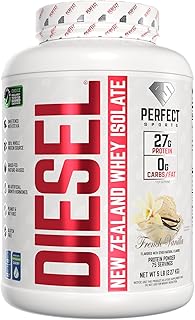 PERFECT SPORTS Diesel 100% New Zealand Whey Protein Isolate | Stevia Sweetened, No Artificial Ingredients, Keto | 0g Carb, 0g Fat, 27g Protein | 5 Pounds (French Vanilla)