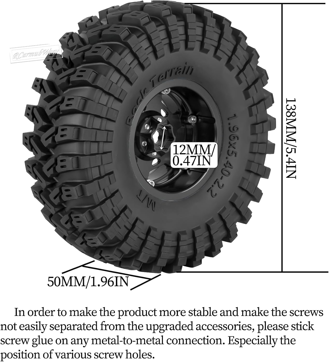 2.2 Beadlock Wheels and Tires,RCarmubWow Aluminum Beadlock Rims w/138x50 Crawler Tire Set for 1/10 RC Crawler TRX4 SCX10 Capra AMG 6x6 Gen8 Everest Gen7 Pro,Black